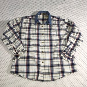 Erika Casuals Clothing Co White and Blue Plaid Button Up Shirt Size Large